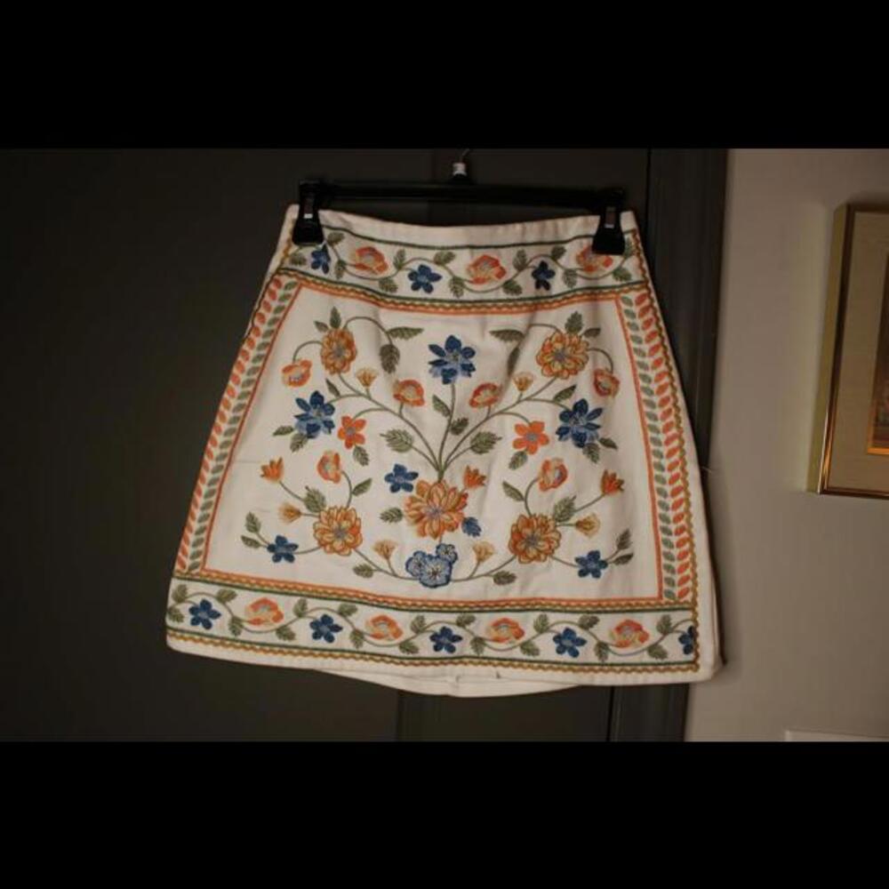 Francesca's Cream Embroidered Skirt
